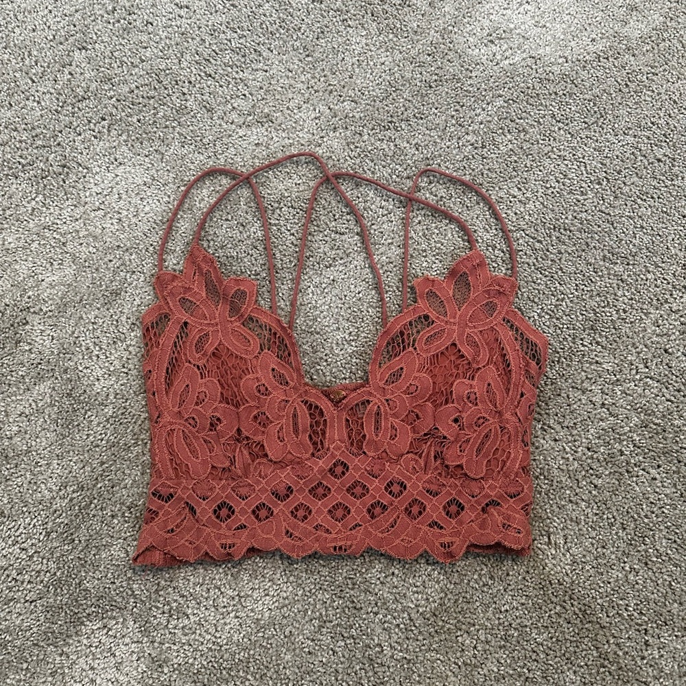 Lace Floral Bralette Crop Top - Rust